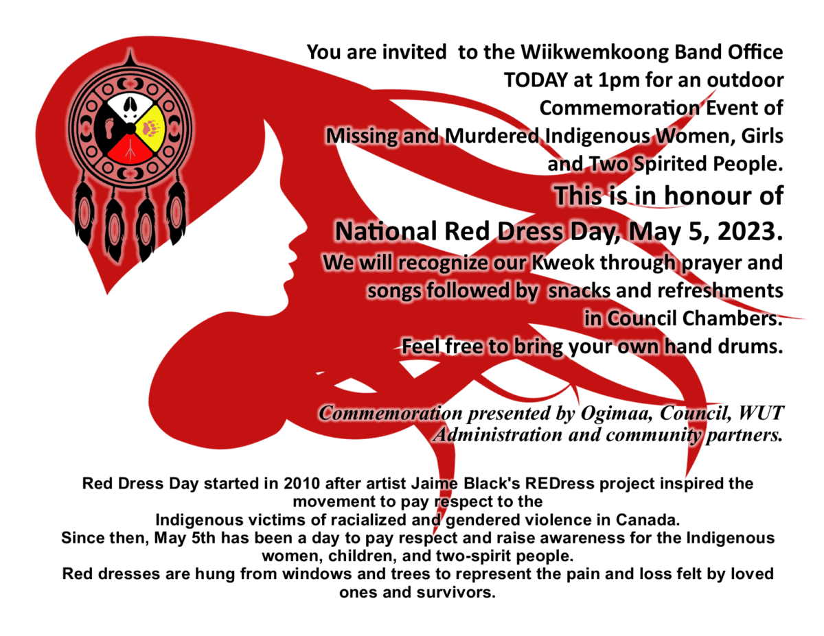 National Day of Awareness for MMIWG2S (Red Dress Day) — Wiikwemkoong ...